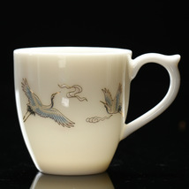 带把羊脂玉描金茶杯 大号品茗杯 主人杯创意功夫茶杯陶瓷单杯
