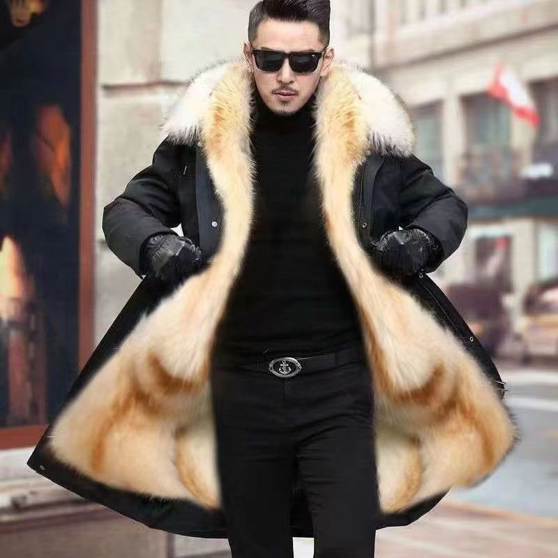 Patrick's 2023 new men's winter Dad men's coat with thickened and large-sized faux fur coat