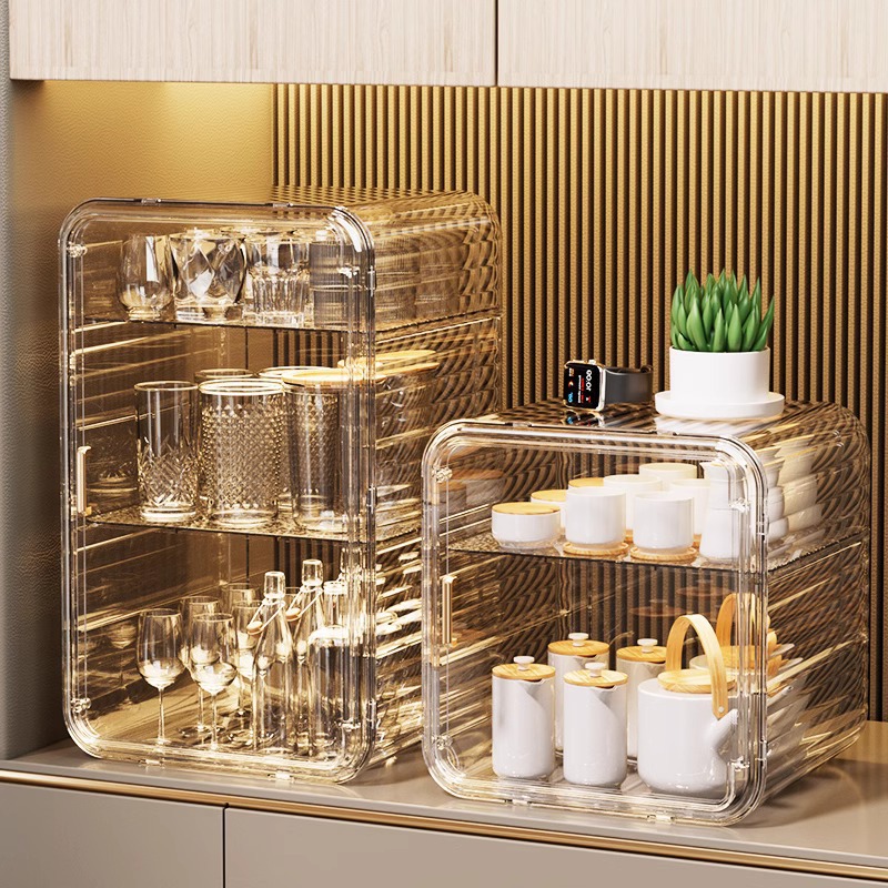 Cup storage rack for water cups, coffee cups, tea cups, glass cups and tea sets, dust-proof and water-draining storage box