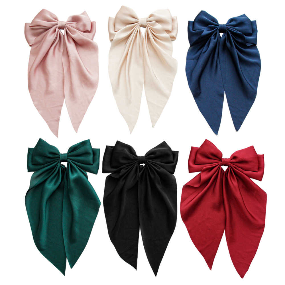French Hepburn style silk ribbon large bow hair clip, women's versatile spring clip texture hair clip, high-end hair accessory