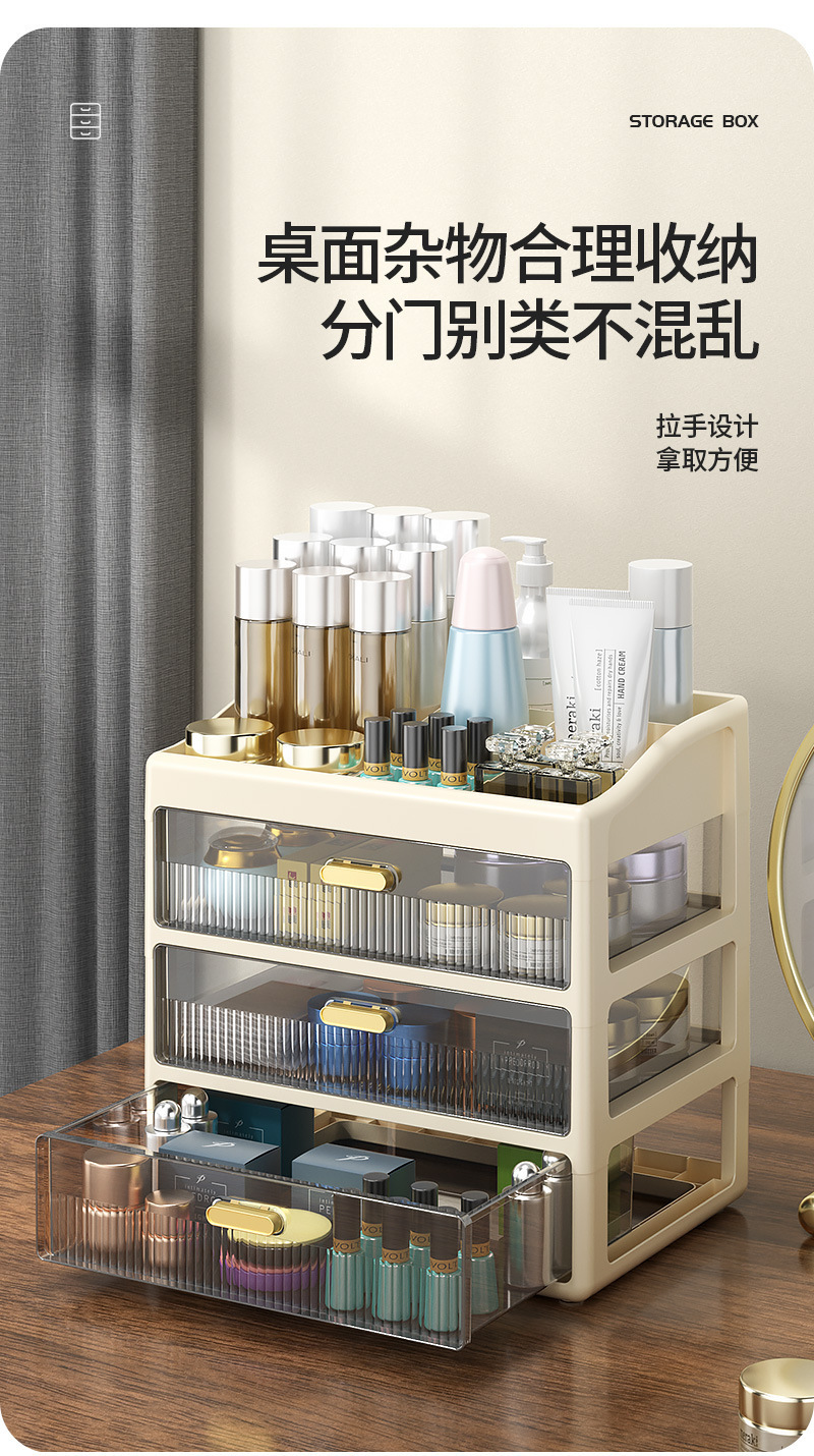 桌面收纳盒抽屉式办公室书桌上工位整理文具化妆品置物架储物柜子详情17