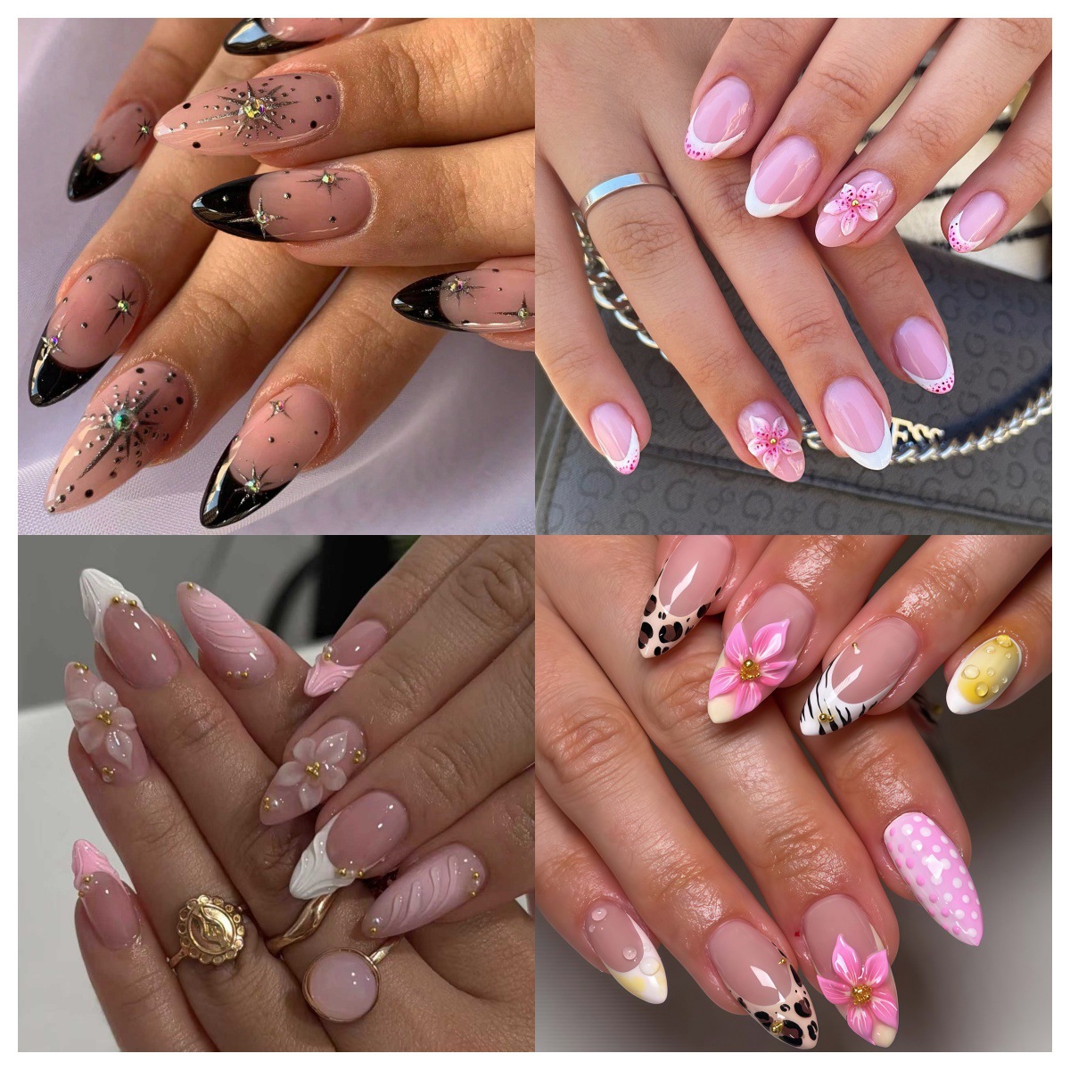 ins风穿戴甲杏仁甲外贸高级感假指甲 跨境法式中长款穿戴甲片批发