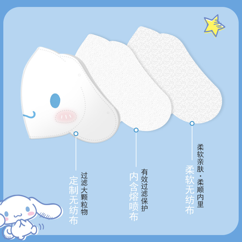 Left Left Female Stereotypic Hello Kitty Mask Children Adult Protective Mask Cartoon Cute Disposable Mask Specification drawing
