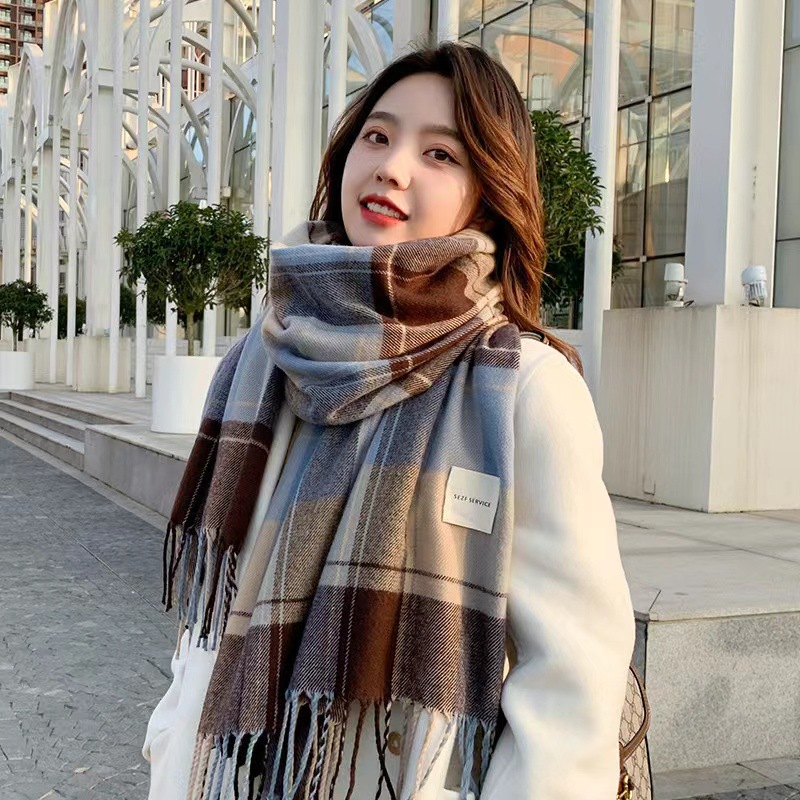 2023 New Autumn And Winter Scarf Fashion Everything With Korean Plaid Thickened Male And Female Students Bib Lovers Warm Shawl Specification drawing