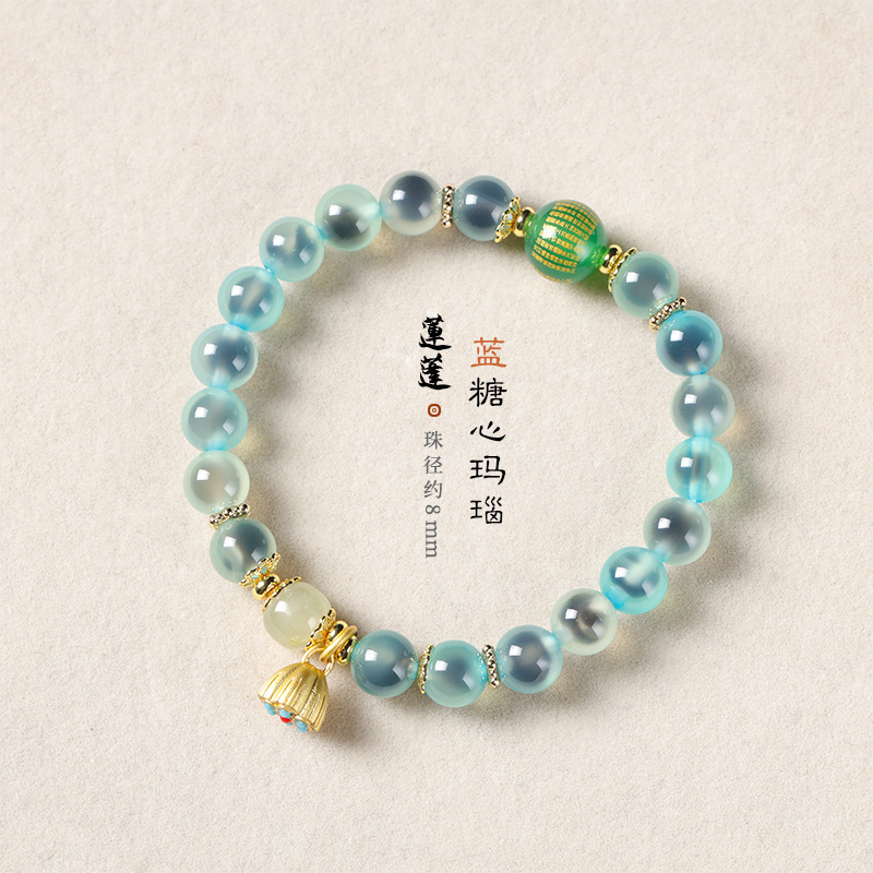 寺庙同款香灰琉璃金箔手串多宝糖心玛瑙沙金好运莲蓬吞金兽手链女