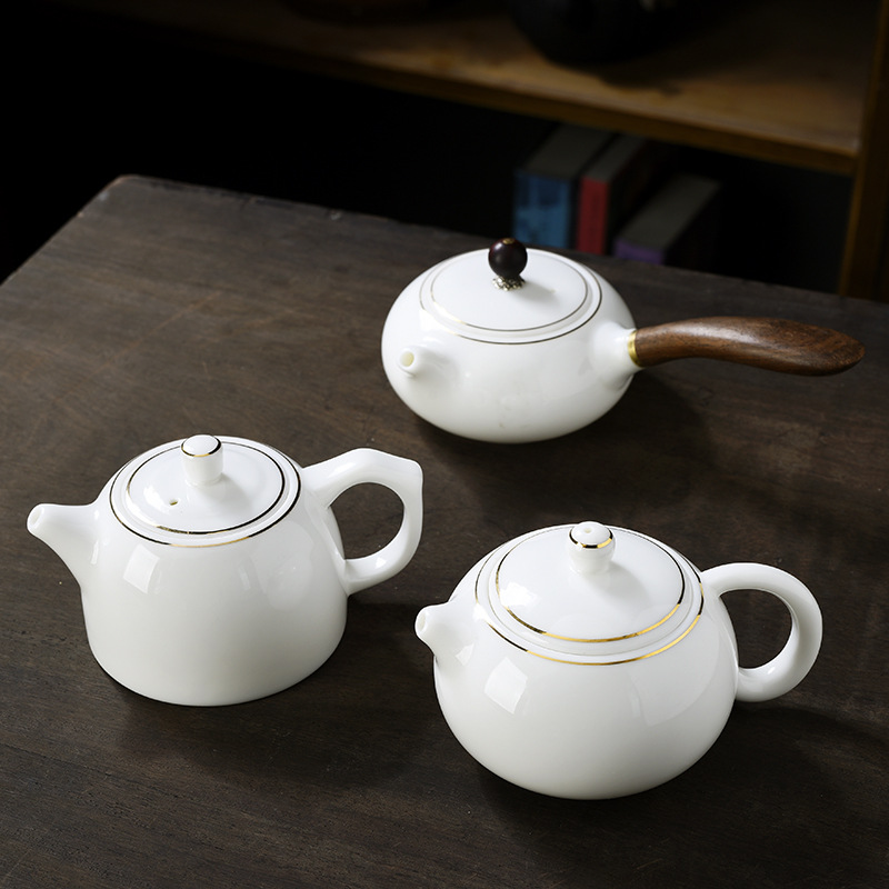 Dehua White Porcelain Teapot Mutton Fat Jade Xishi Pot Ceramic Tea Infuser With Filter Side Handle Single Pot Single Kung Fu Tea Set Specification drawing