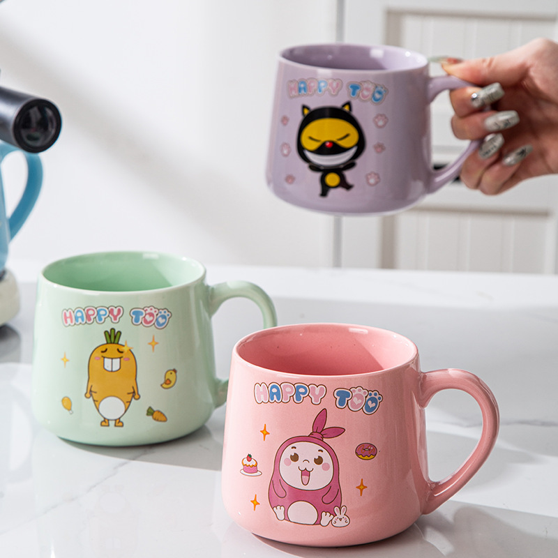 Cartoon officially authorized cute mugs, water cups, summer children's ceramic breakfast milk cups, student birthday gifts details Picture