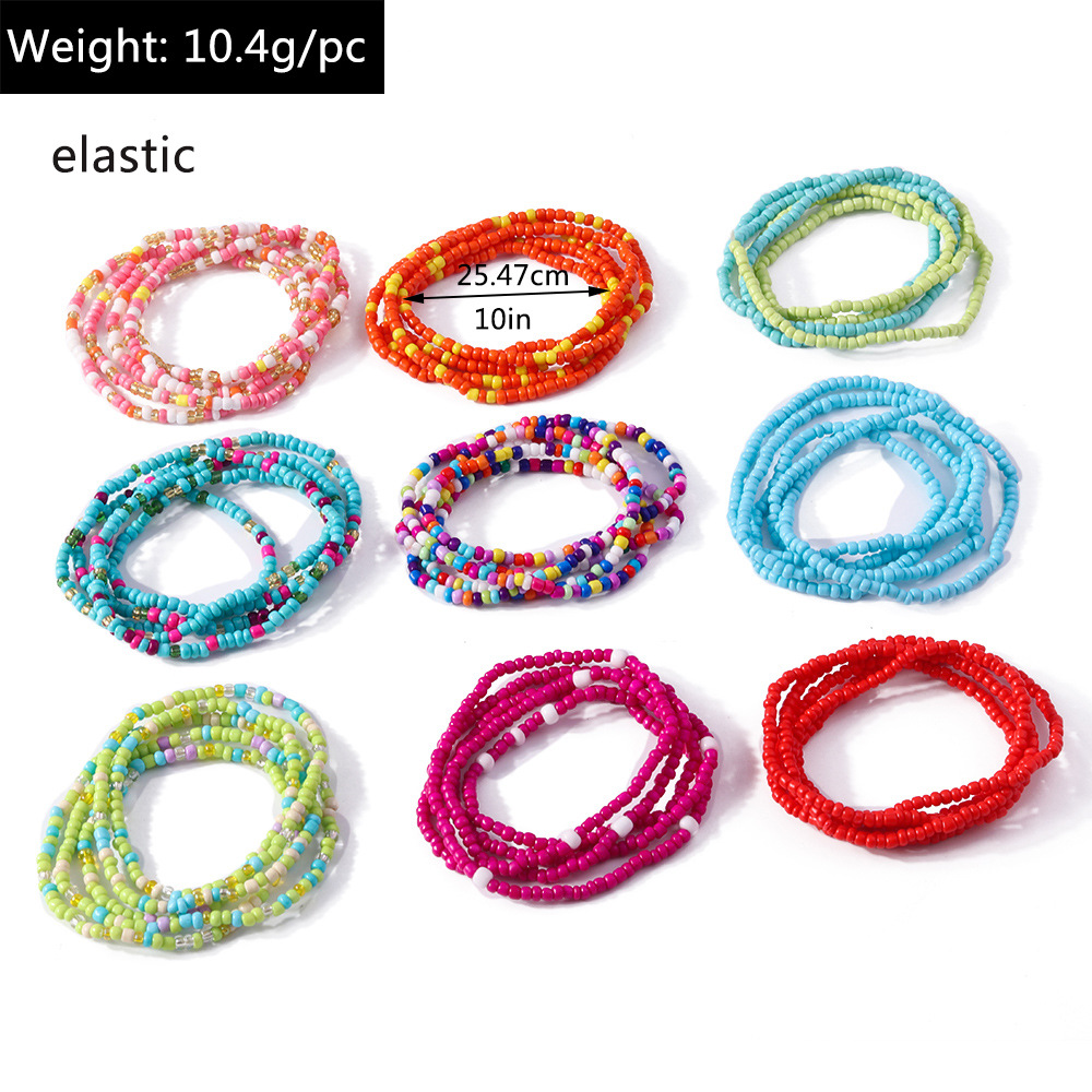 Europe And The United States Foreign Trade Explosive Cross-Border Hot Jewelry Bohemian Wind Rice Bead Bracelet Long Bracelet Simple Handmade Elastic Line Beaded Single Rice Bead Bracelet Couple Gift Jewelry Manufacturers Wholesale Application Scenario