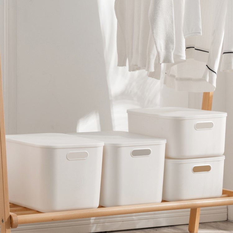 Storage Box With Cover Plastic Underwear Clothing Storage Box Clothing Storage Box Desktop Storage White Storage Basket Application Scenario