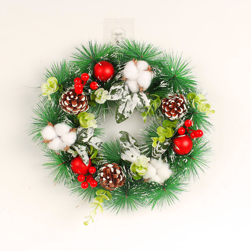 "Love in Hong Kong Christmas Cotton pinecone wreath Door Hanging Christmas Ball Wreath Window decoration props Festival Rattan Wall hanging. Item Picture