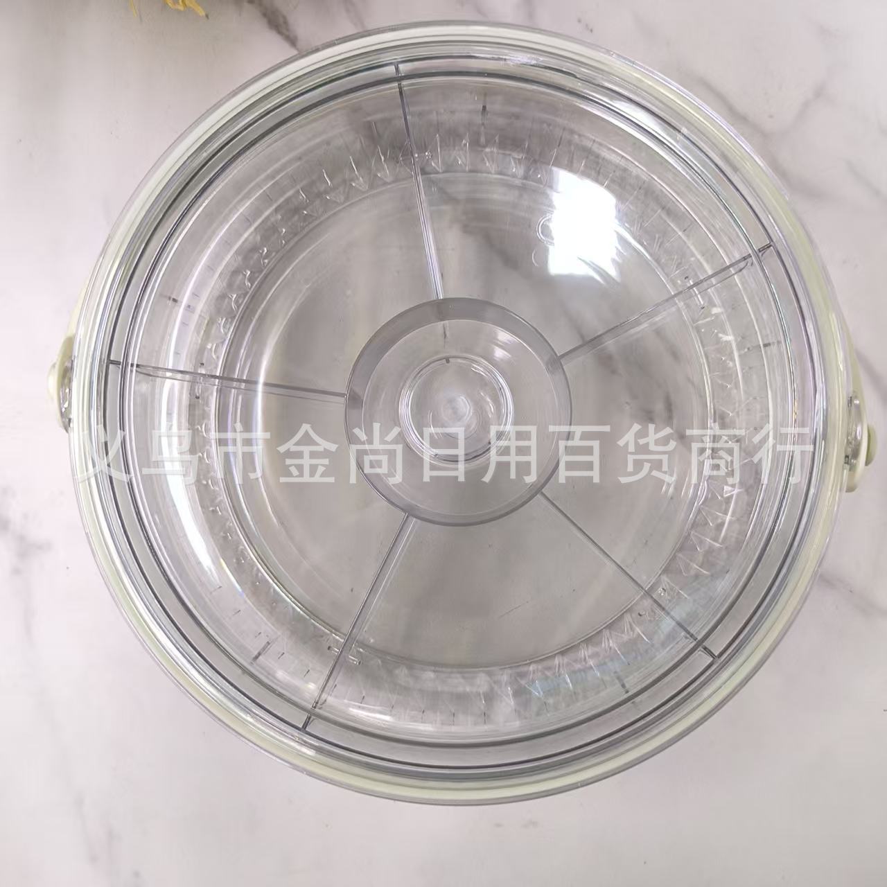 Food-grade portable food storage box, camping outdoor round PET double-layer transparent snack fruit ice bucket food storage box Specification drawing