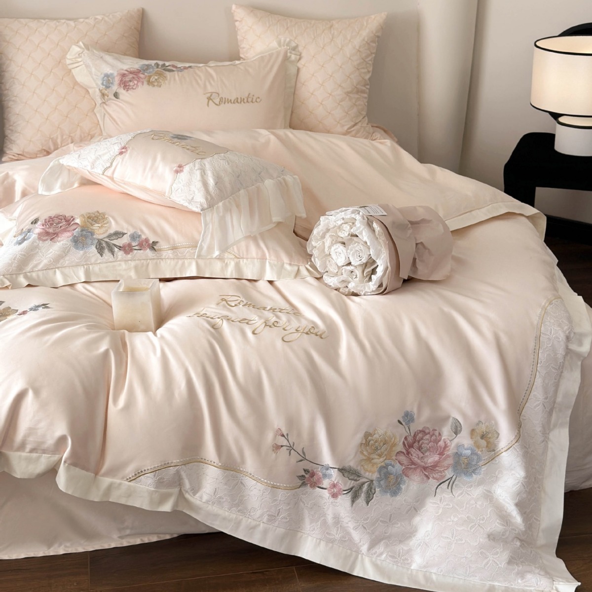 French country-style floral embroidery bedding, high-end feel, Australian cotton pure cotton long-staple cotton four-piece set
