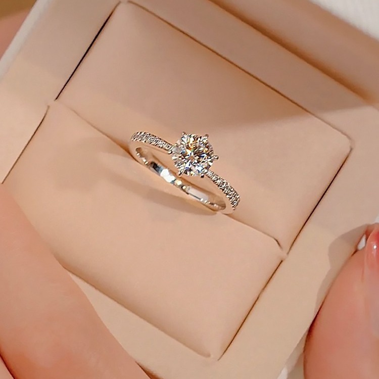 S925 sterling silver D-color moissanite imitation diamond ring, classic six-prong one-carat open women's style live stream with certificate Specification image