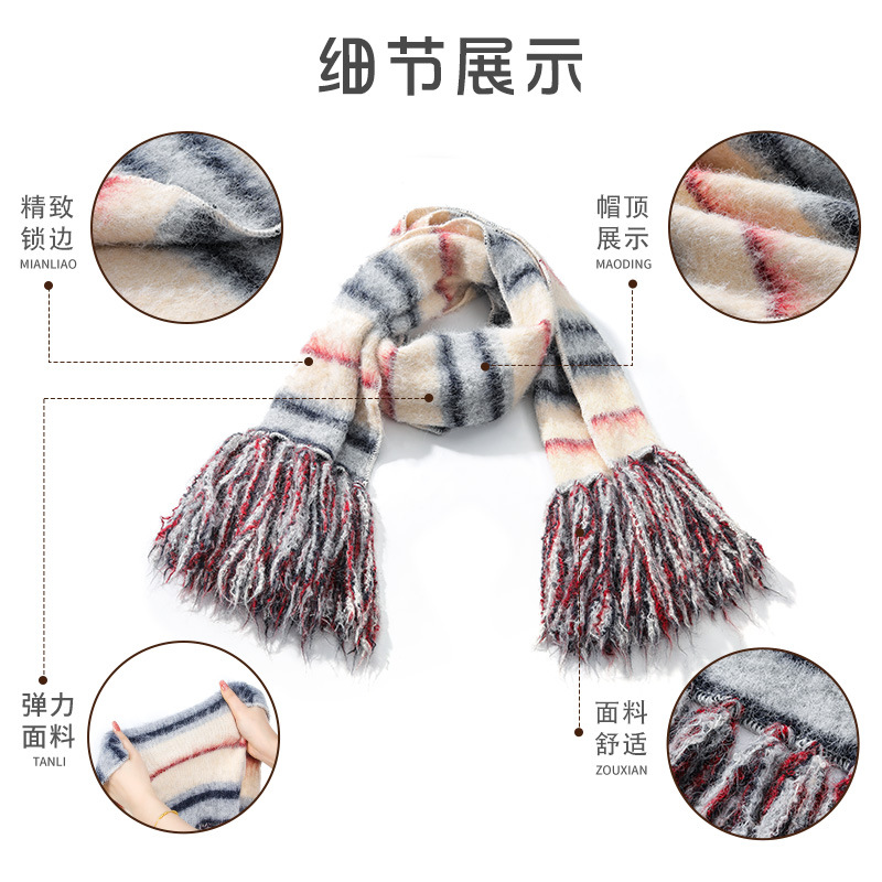 New alpaca long hair knitted woolen scarf with jacquard stripes and customizable patterns, high-quality winter thickened version Specification image