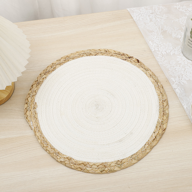 New corn rope woven placemats, grey cloth strips with reinforced edges, cutlery and teacup MATS, home eco-friendly Western placemats Specification image