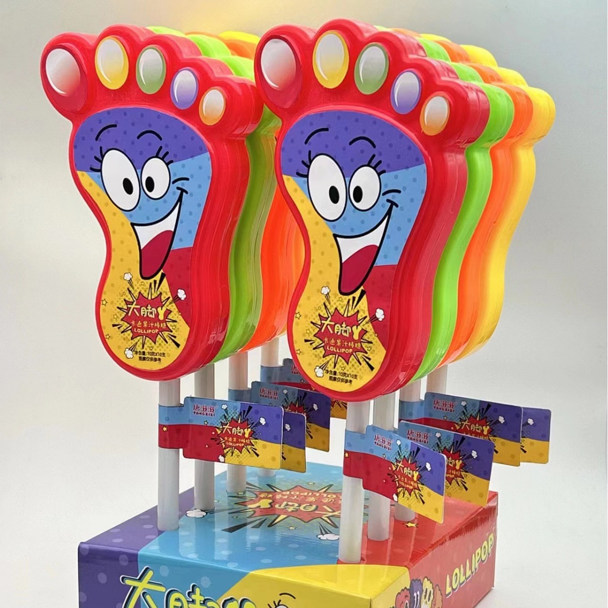 新款大脚丫棒棒糖盒装儿童玩具糖果卡通果汁棒糖趣味棒棒糖超市图