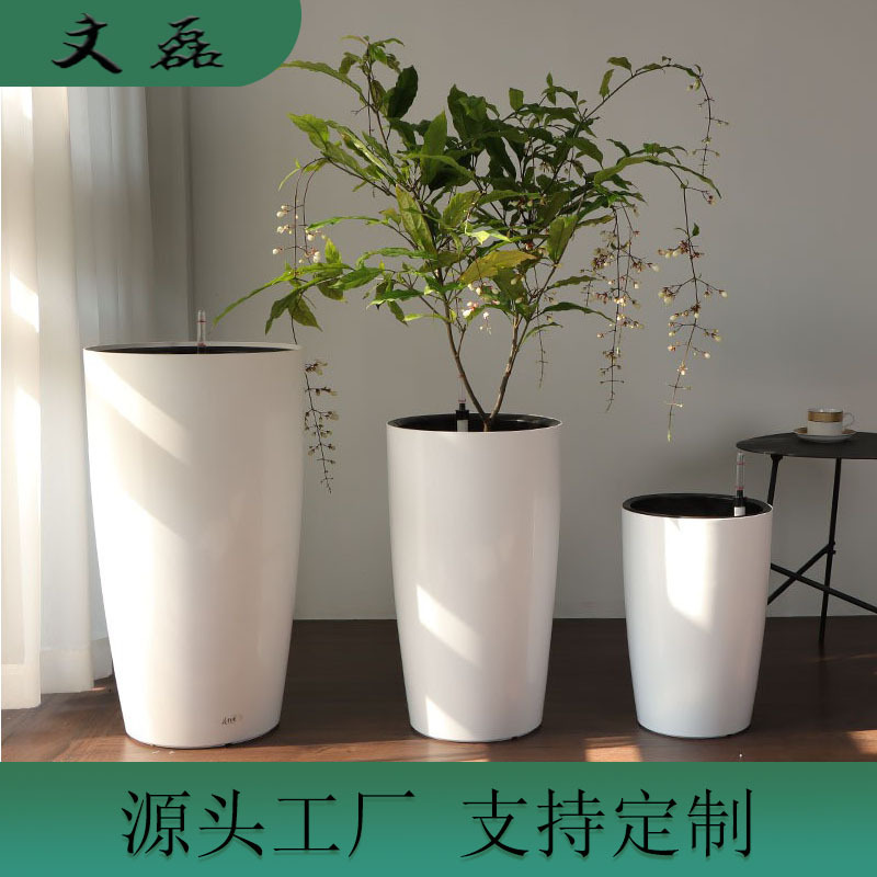 工厂直供自吸水懒人花盆 圆形落地塑料高筒自吸水懒人大花盆 批发