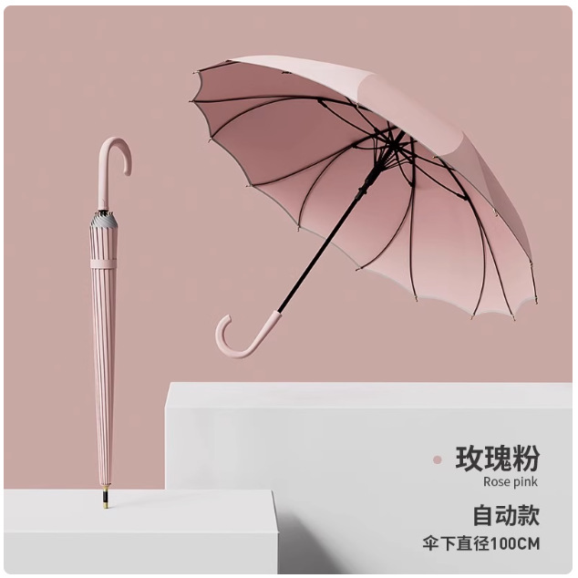 高颜值新款一片式雨伞长柄伞女晴雨两用自动加厚结实防风暴雨专用