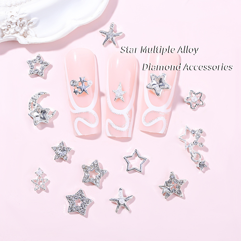 New five-pointed star nail art accessories, cross-border super shiny hollowed-out diamond-encrusted alloy star nail diamond diy nail art accessories Specification image