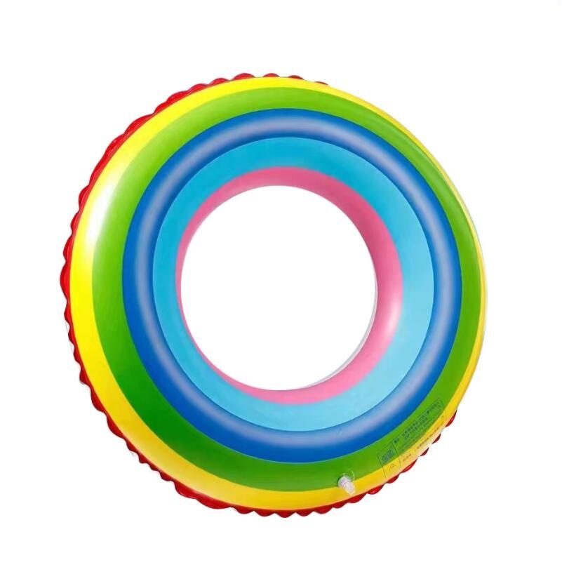 Factory direct wholesale of popular inflatable swimming rings, rainbow color-blocked life buoys, thickened and durable seven-color floating buoys Item Picture
