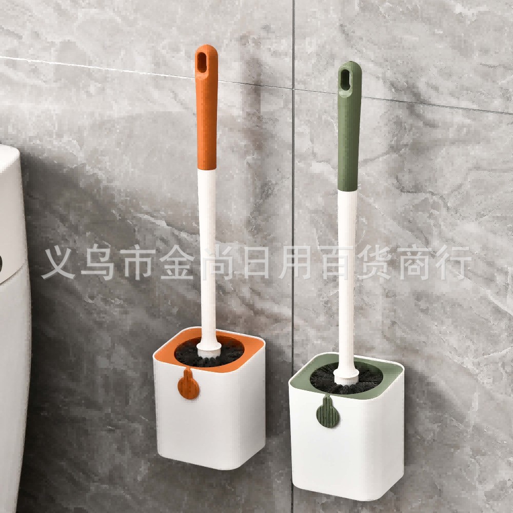 Toilet brush, wall-mounted with base, cleaning set, wholesale of plastic long-handled cleaning brushes for household bathrooms without holes Item Picture