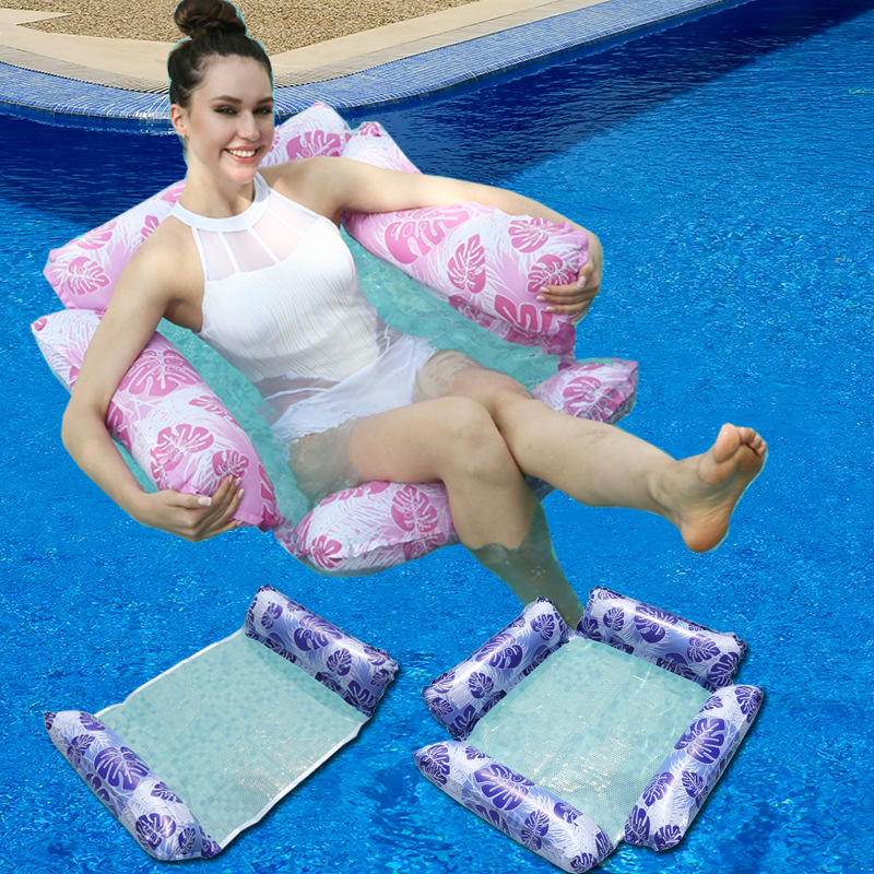New cross-border turtle-back leaf pattern printed inflatable hammock, two-tube floating drainage, four-tube inflatable lounge chair, adult floating drainage, high-end thickened, high-quality, environmentally friendly and safe