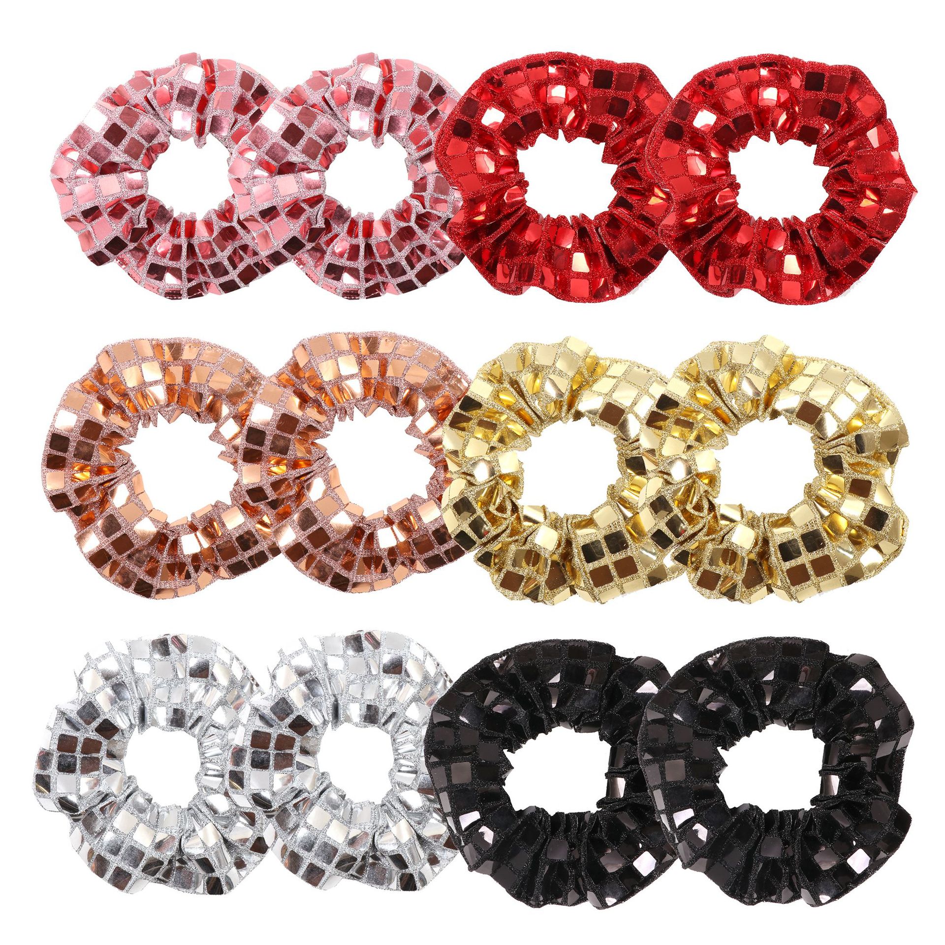 In 2024, Amazon's new silver square sequined large intestine hair band is a cross-border bestseller with a fashionable bun hairstyle and a hair tie