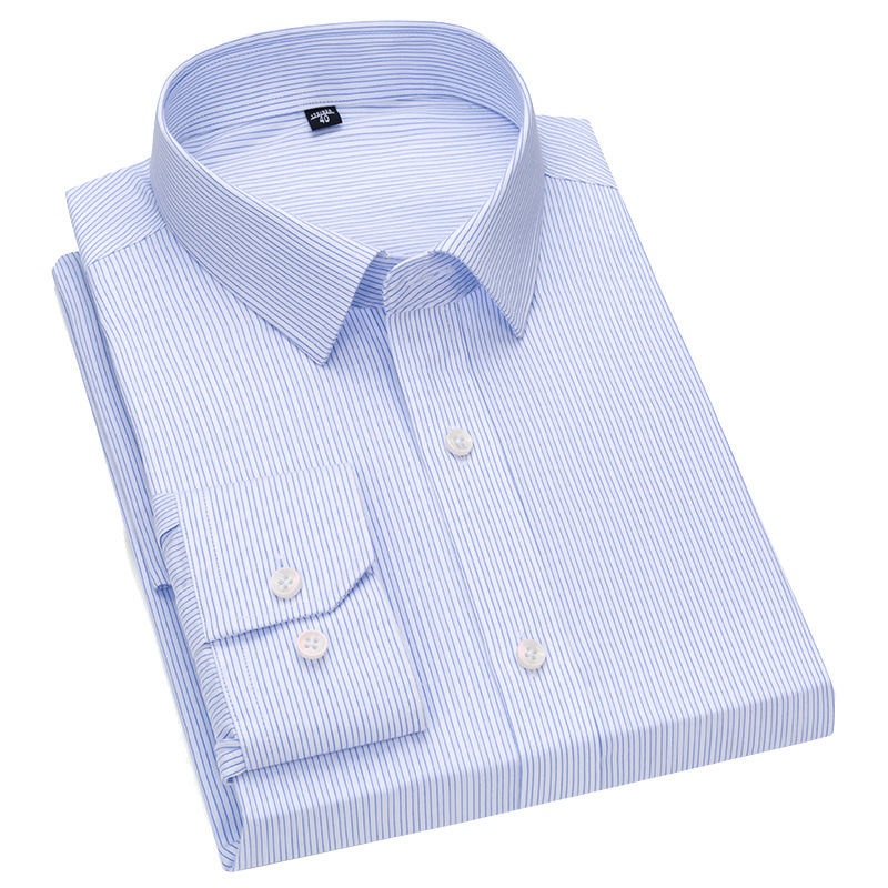 Fashionable urban men's ready-to-wear, no-iron business formal wear, men's long-sleeved professional wear, striped shirts in stock, embroidered logo Item Picture