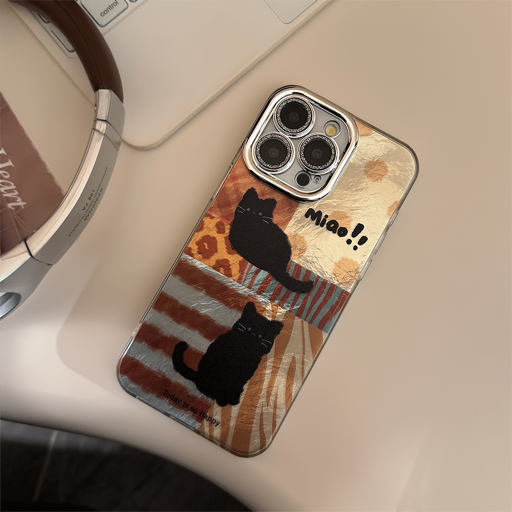 Leopard print cat phone case suitable for 17 iPhone 16pro max lens film iPhone 13 shockproof 12 retro 15 Specification image