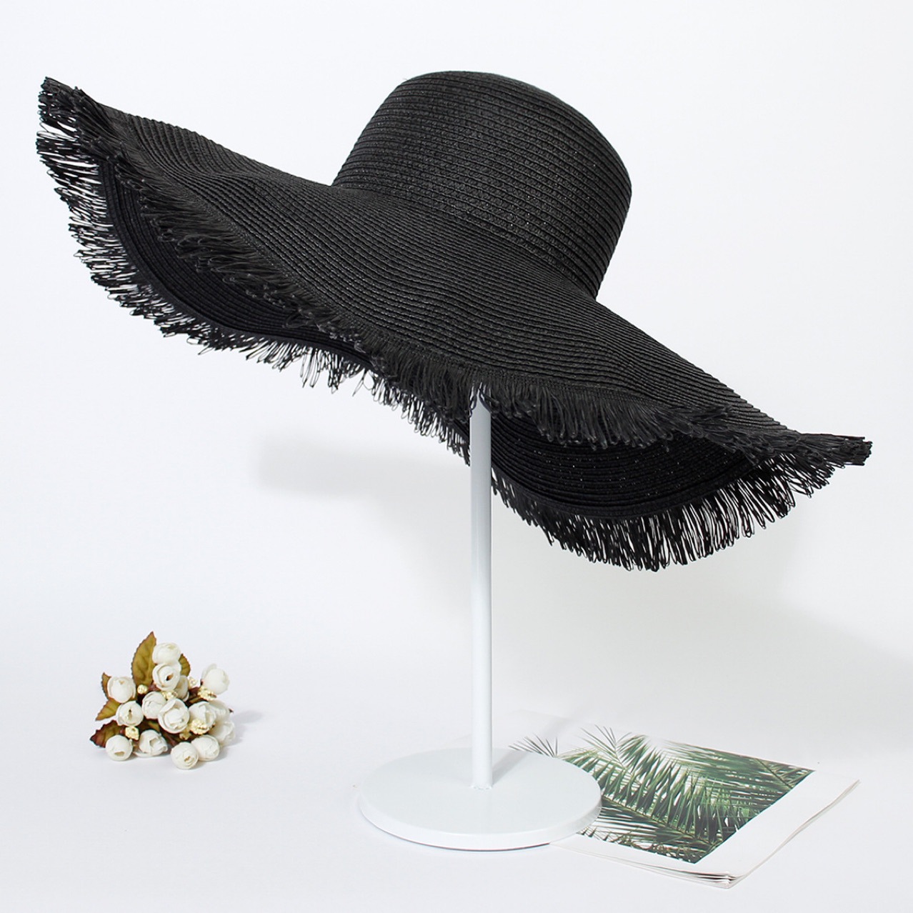 Summer Outdoor Large Eaves Beach Outing Sun Hat Women's Braided Fur-Trimmed Straw Hat Bohemian Beach Hat details Picture