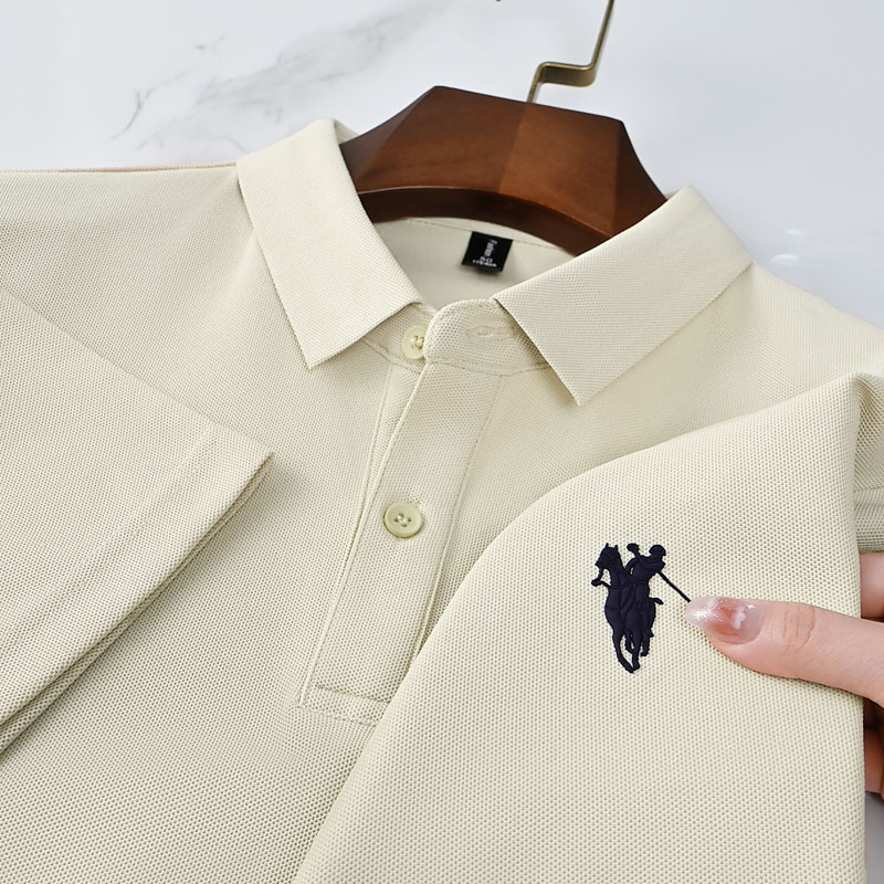 The 2025 summer new Ice Silk men's POLO shirt, short-sleeved trendy brand Paul shirt, loose collared lapel T-shirt top Specification image