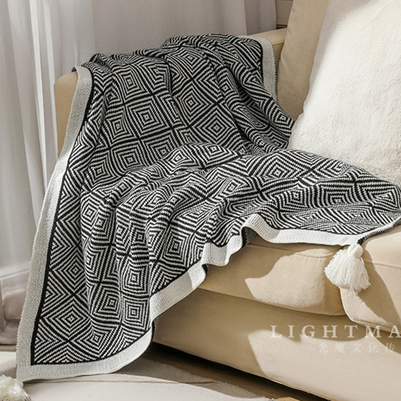 波西米亚风沙发盖毯飘窗毯针织毯民族风回字纹空调毯流苏午睡毯子图