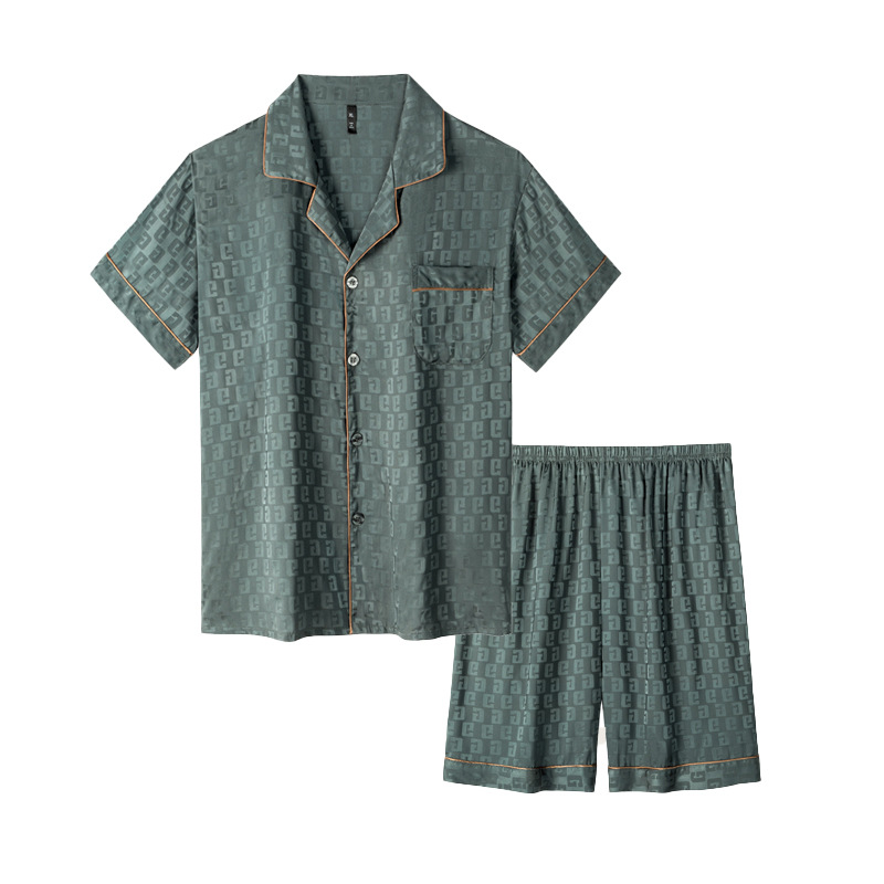 睡衣男短袖休闲/外套男/男士装男宽松休闲睡衣/冰丝睡衣套装/T-shirt白底实物图