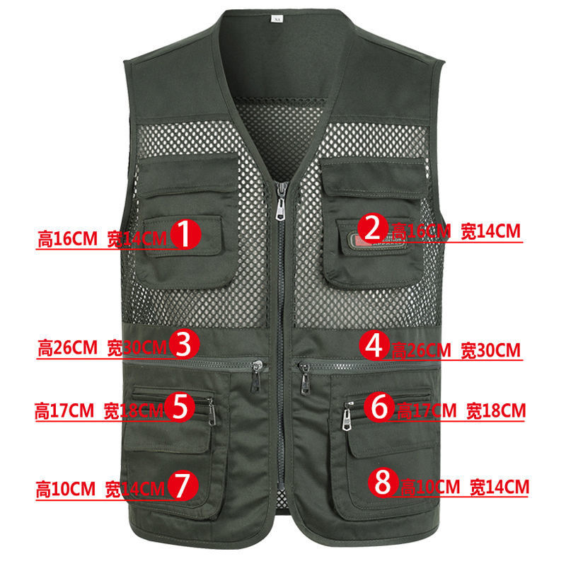 Spring and summer mesh waistcoats, middle-aged people fishing, four-season jackets, multi-pocket vests, men's spring and autumn casual waistcoats for distribution details Picture
