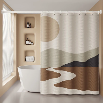 Wabi-Sabi Shower Curtain Spot Wholesale Thickened Bathroom Partition Curtain Free Punching Waterproof And Mildew Hanging Curtain