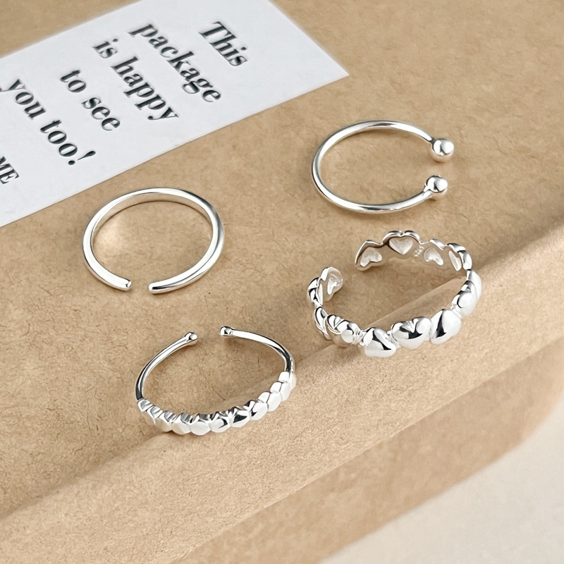 925 sterling silver smooth heart-shaped set ring for women, simple and niche design, sweet and elegant, open tail ring B5370