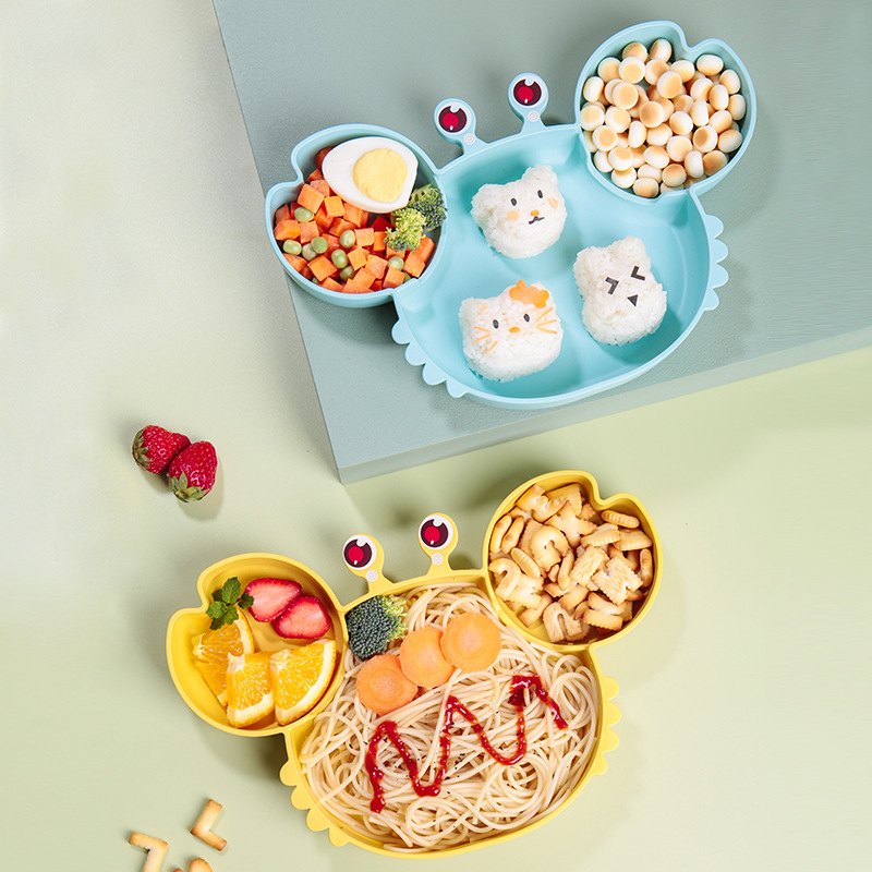 Small Bamboo Fiber Antibacterial Baby 4-Piece Tableware Set Children's Chicken Plate Separated Kindergarten Bear Plate Specification drawing