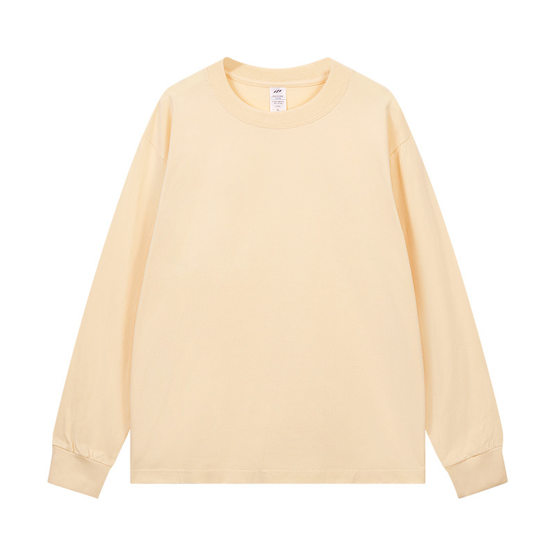 New autumn and winter 230g combed pure cotton solid color long-sleeved T-shirt for women, round-neck and threaded cuffs base layer for men Application Scenario