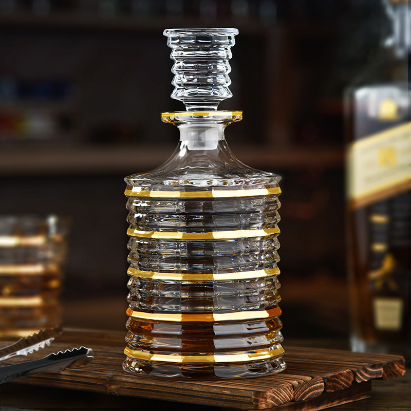 Glass Wine Bottle Hand Tracing Gold Thread Whiskey Set Luxury Crystal Tracing Gold Wine Set Glass Wine Bottle Set Specification drawing
