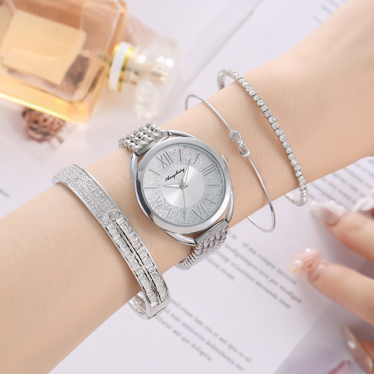 抖音快手跨境女士礼盒四件套礼品套装手表时尚满天星手表批发