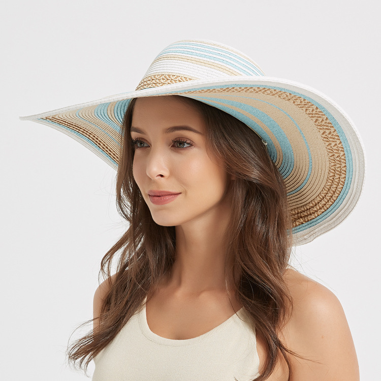 Summer Europe And The United States All The Straw Hat Outdoor Vacation Sunshade Sunblock Sunshade Upf50+ Beach Hat Specification drawing