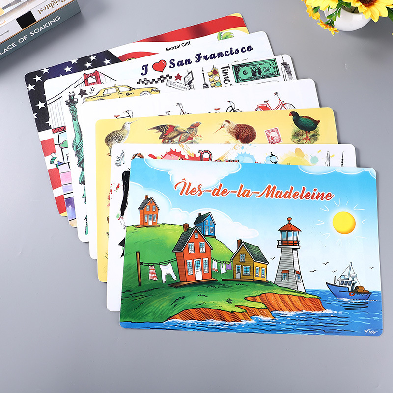 Disposable Plate Mat Custom Burger Fries Plate Pp Mat Frosted Plastic Landscape Painting Table Mat Custom