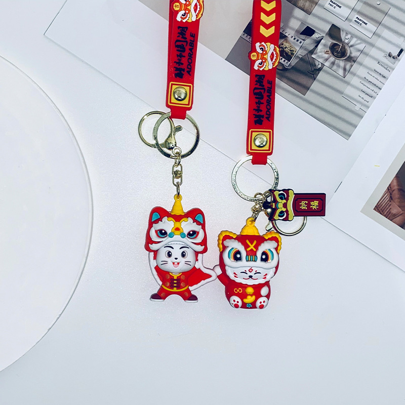 国潮舞狮头钥匙扣中国风舞狮汽车钥匙链包包挂件3d创意小礼品