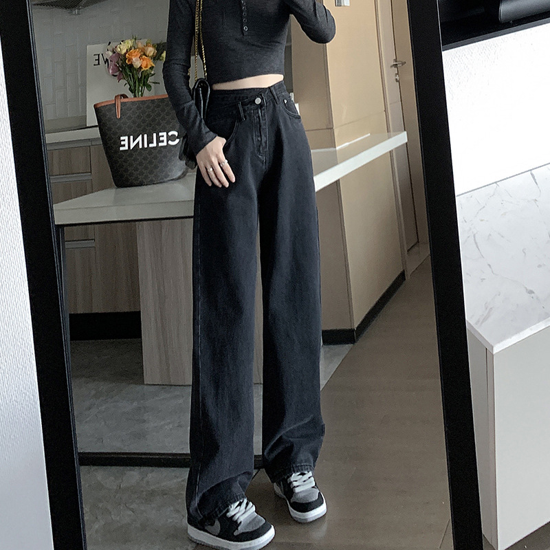 Blue wide-leg jeans for women in summer 2022, thin, cross-waist, loose, high-waisted, straight, floor-length design pants Specification image
