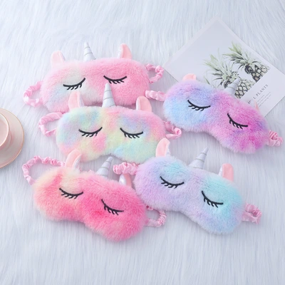 Plush Colorful Unicorn Eye Mask Cute Cartoon Plush Eye Mask Dark Sleep Eye Mask Wholesale Spot