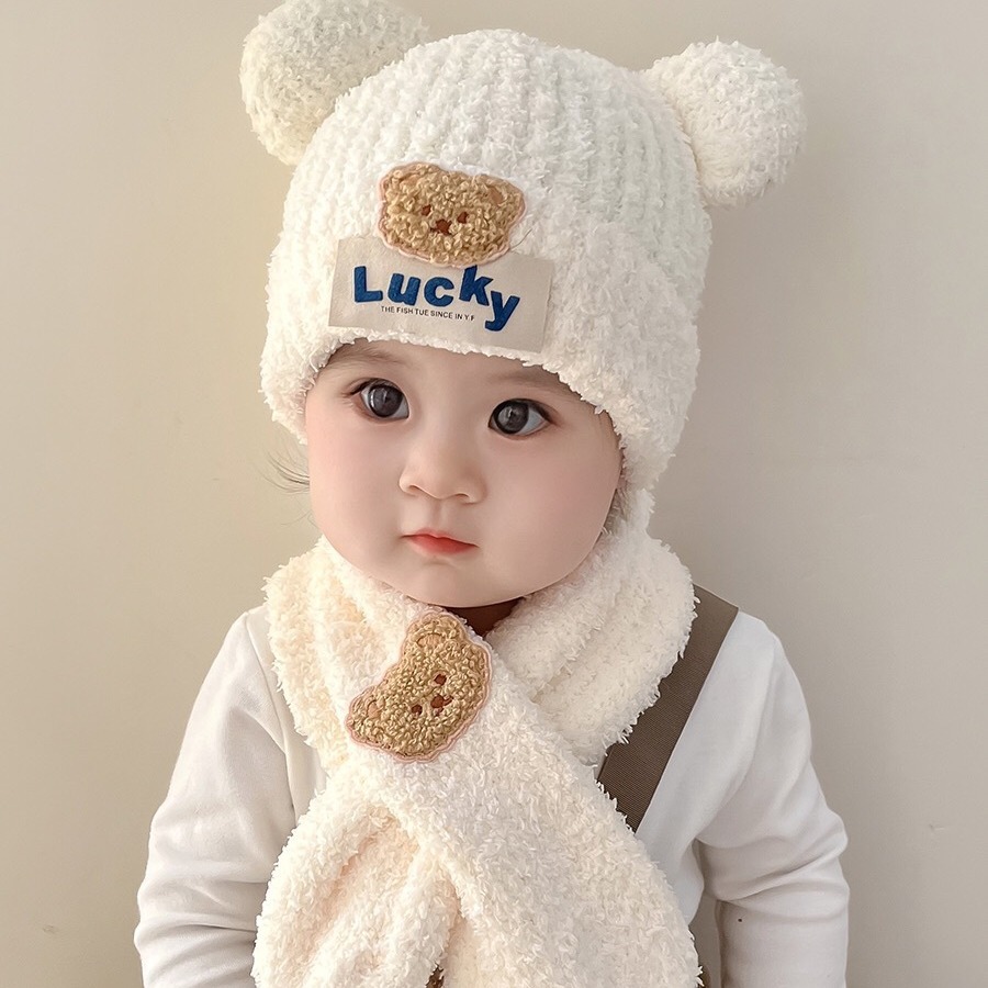 Baby Hat Baby Hat Children's Hat Baby Hat Autumn And Winter Men's And Women's Baby Knitted Knitted Hat Cute Super Cute Ear Scarf Hat Set Winter details Picture