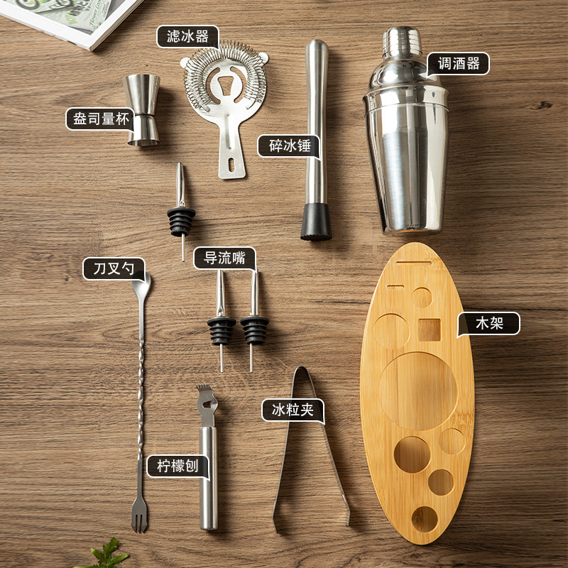 Stock Wholesale Stainless Steel Cocktail Set Bar Cocktail Shaker Shaker Shaker Set details Picture
