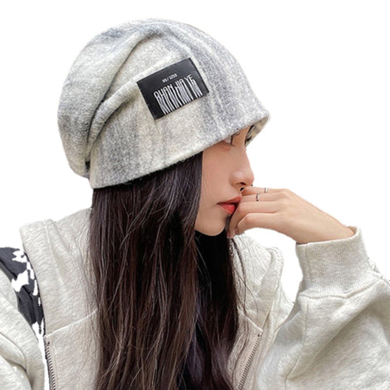 Postpartum hat, spring and autumn tie-dye face-revealing small headband hat, Korean version letter big head encircling hat, winter warm cold hat for women Item Picture