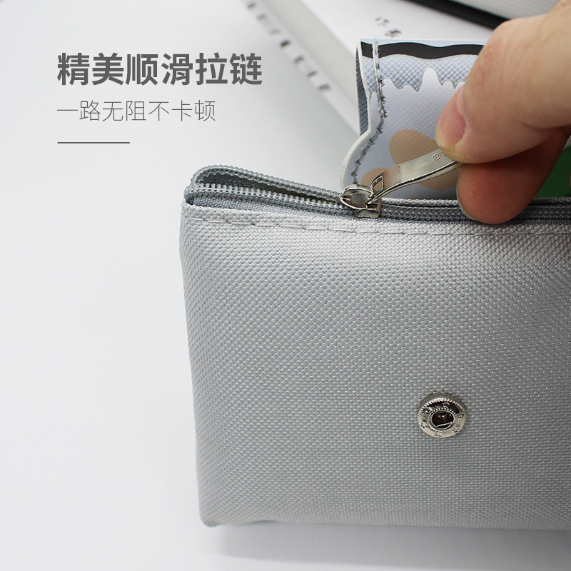 Button Nylon Pen Bag Cute Creative Simple High Appearance Level Teenage Male Instagram Day System Large Capacity Pen Bag Wholesale Specification drawing