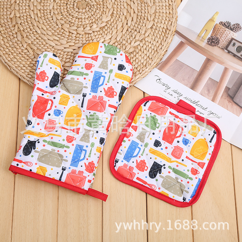 【LOVELY HOME】 Manufacturers direct print microwave gloves Kitchen heat insulation mat Love heat insulation gloves oval heat insulation mat full figure